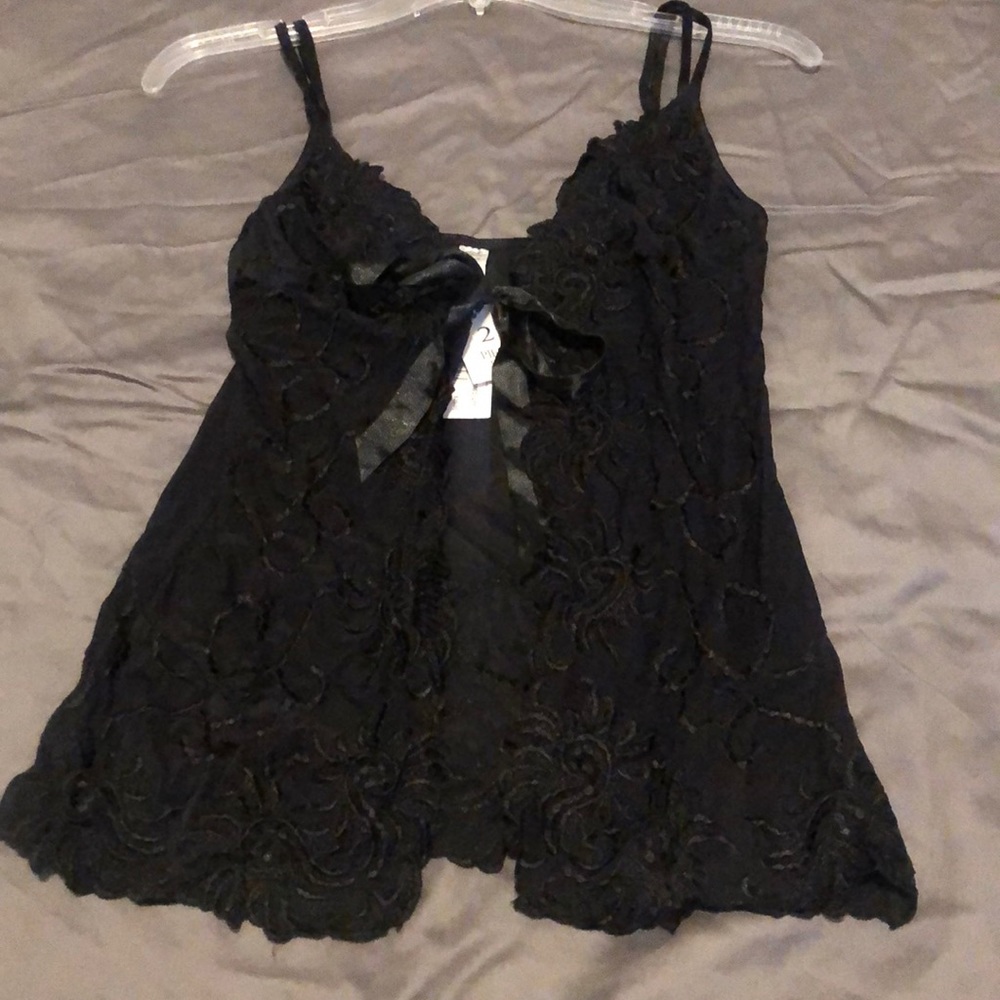 Black lace tie-front teddy